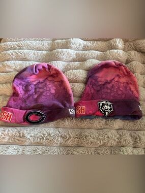 Chicago Bears Tie-Dye Crucial Catch Beanie Duo - Purple Pink